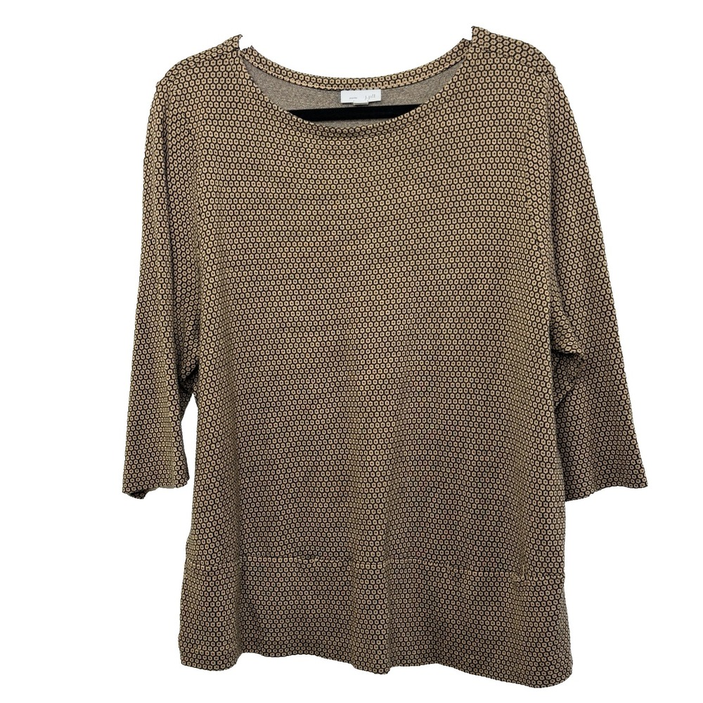J Jill Tunic XL Camel & Black Geometric 3/4 Sleeve Workwear Capsule Wardrobe - Picture 13 of 15